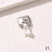 1/5/10 piezas Surtido de dijes encantadores en forma de mariquita, donut, cisne, tacón alto, estrella y helado, serie de dijes modulares italianos para brazalete, accesorios de joyería - Manualidades de joyería DIY