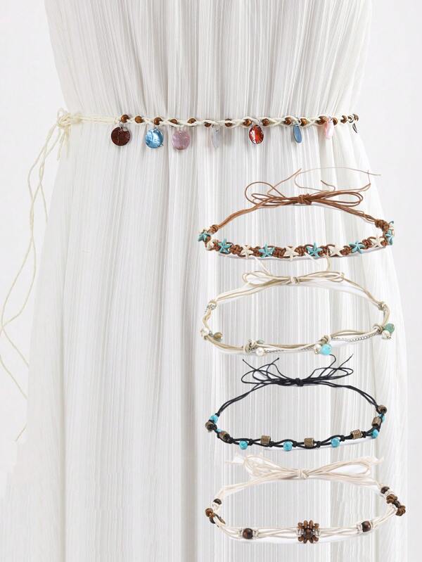 1pc Women's Bohemian Wax Rope Hollow Hand-Woven Decorative Dress Belt Summer, School