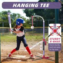 3 In 1 T Ball Set - Adjustable Height, Hanging Tee Ball Set With Automatic Pitching Machine/6 Balls/Retractable Bat, T Ball Stand Suit For Outdoor, Sport Toys Gifts For Kids Girls Age 3+ - Purple - View 6