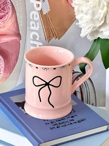 1入優雅蝴蝶結情侶杯，陶瓷咖啡杯，高質量家庭、辦公室和咖啡店餐具 - 蝴蝶結馬克杯 - 查看 7