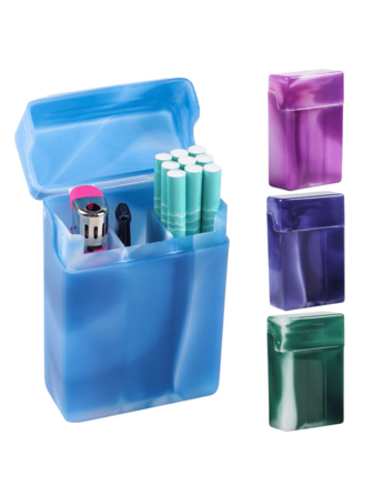 1pc Portable Multifunctional Cigarette Holder Case With Lighter, Plastic Flip-Open Cigarette Box For Men, Random Mixed Colors, Smoking Accessories