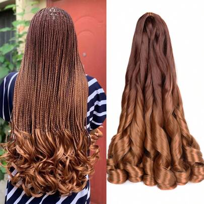 1 Pack French Curl Braiding Hair Halo Hair 24 Inch Loose Wave Bouncy Braiding Hair Pre Stretched 75g/Pack Yaki Curly Braiding Hair Crochet Hair For Women Halo Hair Extensions New Year Balayage Wig