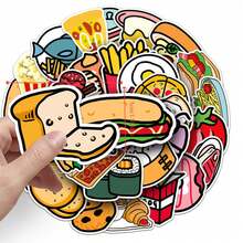 50入組卡通食品圖案卡通動漫古卡貼紙，可愛時尚愛心塗鴉防水貼紙，適用於筆記型電腦、水瓶、滑板、手機等 - 彩色 - 查看 2