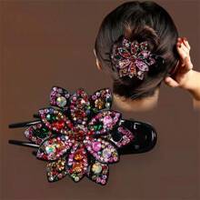 1 pièce Attache à cheveux fleur strass, douce, cool, haut de gamme, élégante. Pince à cheveux pour coiffure relevée de femme, convient pour un port quotidien, à la maison, en extérieur, pour aller travailler, en rendez-vous, décontracté, au bureau. Barrettes à cheveux pour la Saint-Valentin