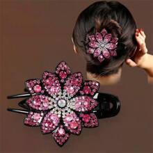 1 pièce Attache à cheveux fleur strass, douce, cool, haut de gamme, élégante. Pince à cheveux pour coiffure relevée de femme, convient pour un port quotidien, à la maison, en extérieur, pour aller travailler, en rendez-vous, décontracté, au bureau. Barrettes à cheveux pour la Saint-Valentin