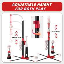3 In 1 T Ball Set - Adjustable Height, Hanging Tee Ball Set With Automatic Pitching Machine/6 Balls/Retractable Bat, T Ball Stand Suit For Outdoor, Sport Toys Gifts For Kids Girls Age 3+ - Red - View 5