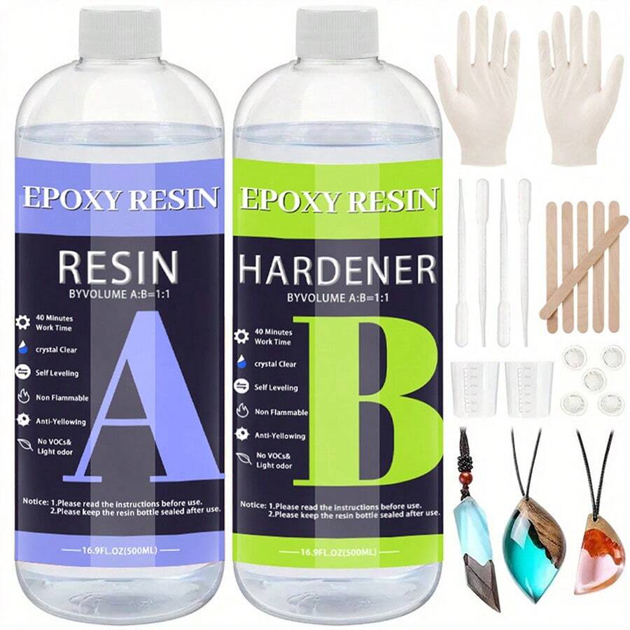 Bộ nhựa Epoxy 250ml/500ml, keo nhựa AB trong suốt 1:1 để làm đồ trang sức DIY, đồ thủ công thủy tinh, bộ nhựa chống tia cực tím - Nhựa - Xem 1