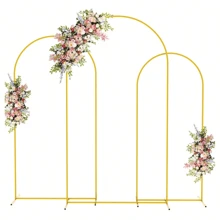 多尺寸金色金属拱门背景架，7/6/5/4 英尺，带拱门框架覆盖面料，适用于婚礼、新娘送礼会、生日、情人节、订婚、毕业典礼、花园、花卉、气球拱门装饰 - 金色 - 查看 8