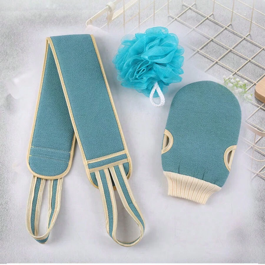 3pcs Bathing Set With Coarse Sand Long Scrubbing Towel, Back Scrubber Strap, And Mud Remover, Strong For Adults, Men, And Women - Multicolor - View 1