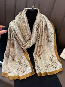 FADZOYLE 1 件 180 * 90 厘米围巾时尚海滩配饰佩斯利斗篷头巾头巾海滩罩衫纱笼几何图案花卉字母印花时尚围巾长缎丝感大头巾时装设计师新款优雅头巾盖头轻质防晒披肩系列礼物婚礼新娘伴娘披肩礼物，学校 - 圍巾 - 查看 12