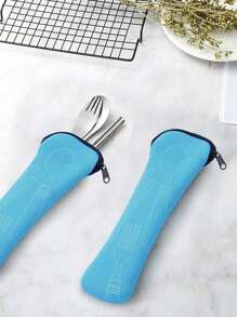 1PC Cutlery Storage Bag,Zipper Cutlery Storage Bag Stainless Steel Spoon And Chopsticks Travel Portable Multicolor Bag, Reusable Flatware Storage Pocket ,Perfect For Outdoor Travel Camping OfficeInsulatedLunch BagWomanLunch Box Bag For Women LadiesSchool Supplies Stuff Accessories - Black and White - View 8