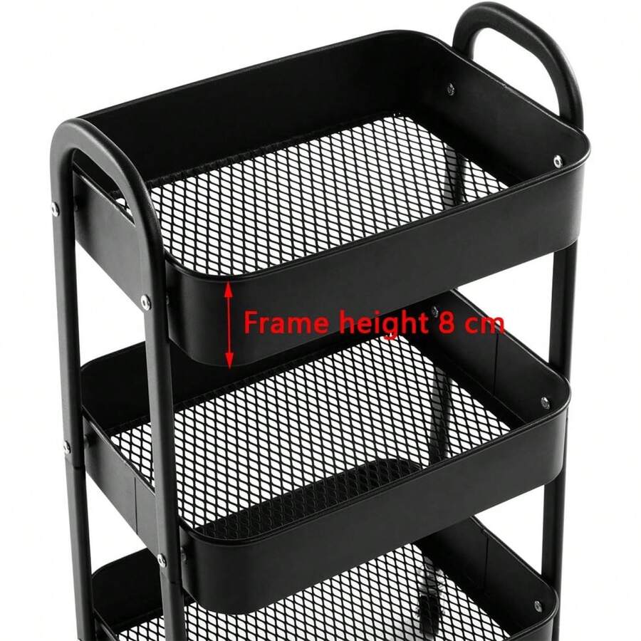 Makeup Cart, Movable Rolling Organizer Cart, Black 3 Tier Metal Utility Cart SHEIN