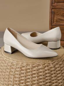 MonaNise 女士尖头舒适石纹印花 4 厘米高跟粗跟鞋：红色、杏色、藏青色、粉色、紫色、黑色