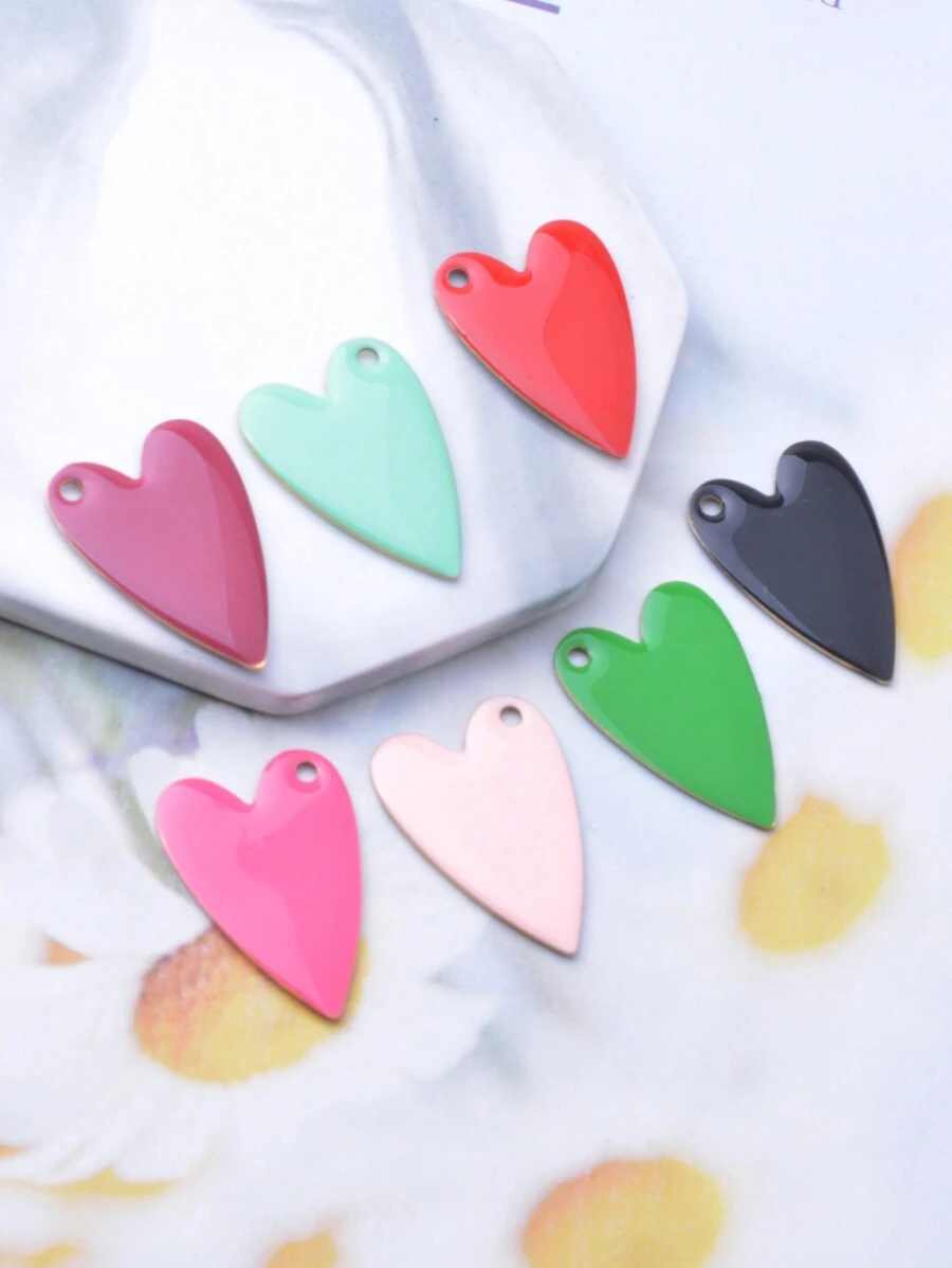 4pcs Copper Double-Sided Enamelled Red Heart Charm Pendant For Women's Jewelry Making Valentines - 4 Pieces - View 1