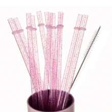 12 件装，吸管，可重复使用透明塑料闪光吸管，12.4/9.06 英寸超长玻璃杯吸管，适用于杯子、1 加仑、水瓶、带清洁刷的吸管、派对用品、厨房、圣诞礼物 - 12pcs/粉紅色吸管(附環) - 查看 6