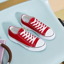 White Sneakers For Women Low Top Canvas Shoes Womens Canvas Sneakers Women's Fashion Sneakers Slip On Casual Tennis Shoes - Red - View 11