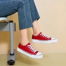 White Sneakers For Women Low Top Canvas Shoes Womens Canvas Sneakers Women's Fashion Sneakers Slip On Casual Tennis Shoes - Red - View 7