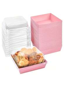10/12/15/20 piezas Cajas de papel para charcutería con tapas transparentes, cajas de galletas marrones, cajas de postres, recipientes desechables para alimentos para sándwich, rebanada de pastel, magdalena, fresa cubierta de chocolate, accesorios de cocina, suministros de repostería, organización y almacenamiento de cocina