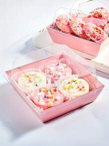 10/12/15/20 piezas Cajas de papel para charcutería con tapas transparentes, cajas de galletas marrones, cajas de postres, recipientes desechables para alimentos para sándwich, rebanada de pastel, magdalena, fresa cubierta de chocolate, accesorios de cocina, suministros de repostería, organización y almacenamiento de cocina
