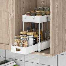 2 Pack Under Sink Organizer And Bathroom Organizer Rack Under Sink, Pull Out Cabinet Organizer Rack For Kitchen Bathroom Sink Storage, White