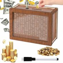 Caja de ahorro de madera Caja fuerte de efectivo, Nueva caja ahorradora de dinero de madera 2024, Caja ahorradora de efectivo, Alcancía contadora de monedas, Caja de dinero con contador, Caja de dinero de madera con objetivo monetario y números, Mejores regalos - Marrón - Ver 1