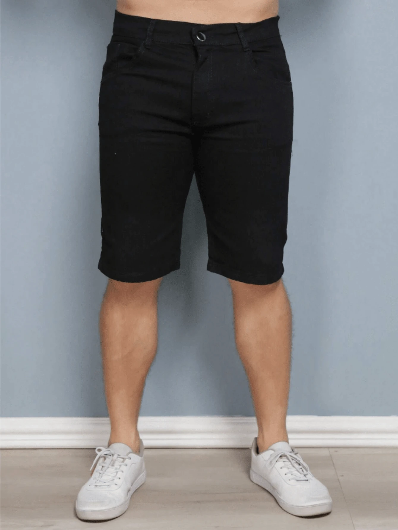 Men Denim Shorts - 黑色 - 查看 1