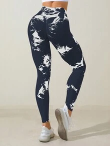 Tie-Dyed Seamless Leggings For Women High Waist Yoga Pants, Scrunch Butt Lifting Elastic Tights - Multicolor - View 5