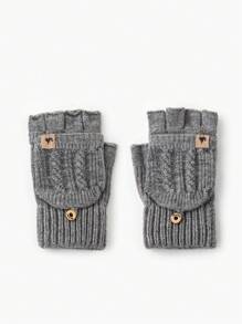 1pair Women's Dark Colored Warm & Simple Fingerless Gloves, Suitable For Winter Travel - Multicolor - View 7