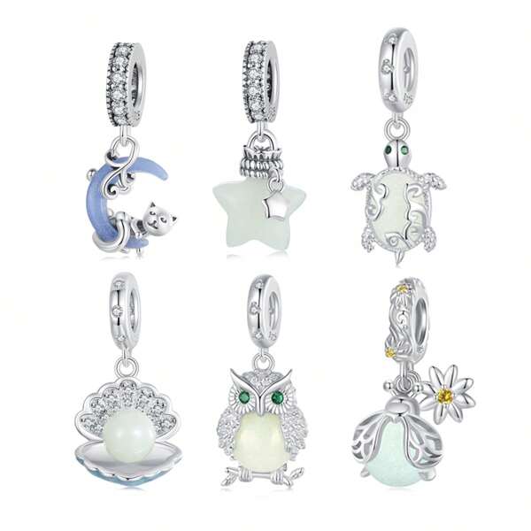 bamoer 1 PC 925 Sterling Zilver Glow-In-The-Dark Shell/Schildpad/Kat/Ster wens Fles Hanger Luminou Oceaan Charme Voor Meisje Armband DIY
