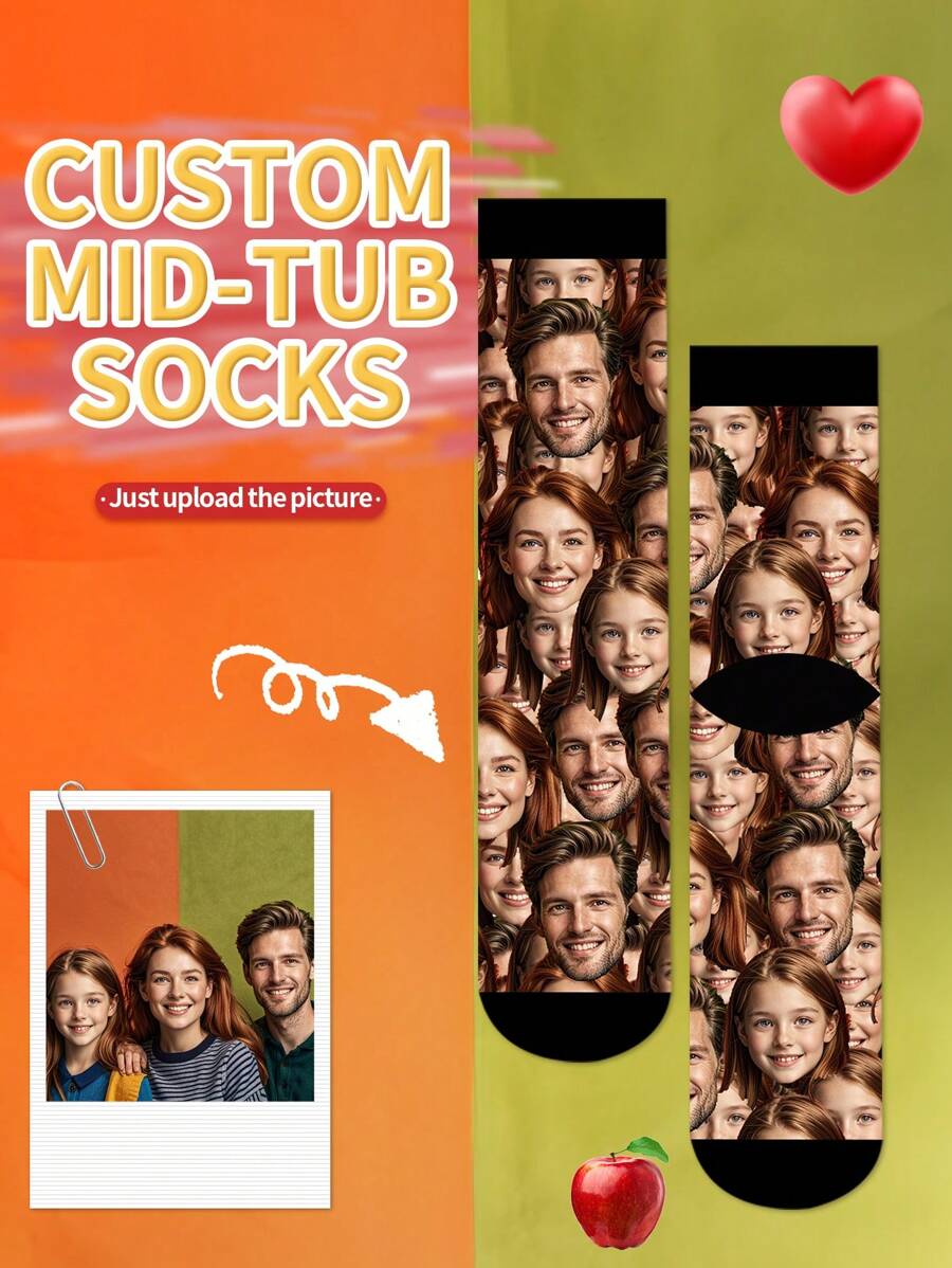 Customized Photo Socks For Men, Can Print Any Pattern, Funny Couple High Socks, Suitable For Valentine's Day, Birthday And Other Occasions, Fun And Personalized, Cartoon Style, Colorful Options, Rich In Patterns Like Dogs, Kittens, Etc., Fashionable And Versatile, Comfortable And Casual, Showcasing Unique Charm.
