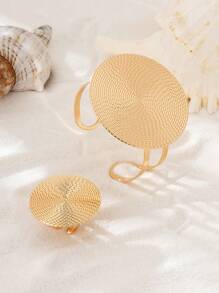 1pc Fashionable Geometric Bangle & 1pc Fashionable Geometric Ring - Fingerprint Ring Bracelet Set - Gold - View 5