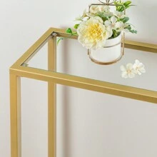 Console Table With Shelves 100cm Tempered Glass Side Table Entryway Table Modern Sofa Table Display Table Metal Frame Living Room Hallway Gold