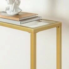 Console Table With Shelves 100cm Tempered Glass Side Table Entryway Table Modern Sofa Table Display Table Metal Frame Living Room Hallway Gold