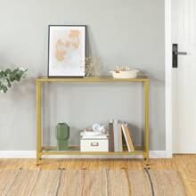 Console Table With Shelves 100cm Tempered Glass Side Table Entryway Table Modern Sofa Table Display Table Metal Frame Living Room Hallway Gold