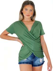 Women Blouses - Army Green - View 3