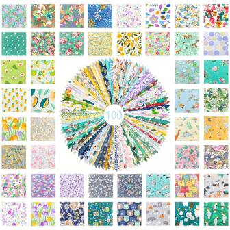 100pcs Pre-Cut Patchwork Fabric Set With Various Patterns, Sewing Material For DIY Crafts, 4 Sizes Available
