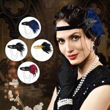 D EXCEED 1PC 1920s Women's Chain Decoration Imitation Feather Headband Ball Headband Halloween Dance Costume Accessories Gifts For Mothers And Teachers - Multicolor - View 1