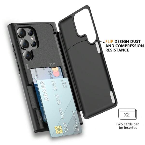 Double Card Holder Case Compatible With Samsung S24 S21 S20 S22 S23 Series, IPhone 15 14 13 12 Pro Max Series- Shockproof Air Cushion Drop Protection PC Cover With Kickstand