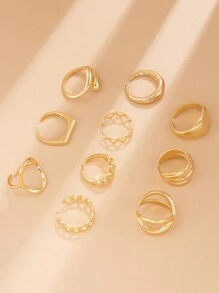 10 件/套女士复古金属几何多层戒指套装，朋克嘻哈金金属指节戒指，时尚珠宝礼物