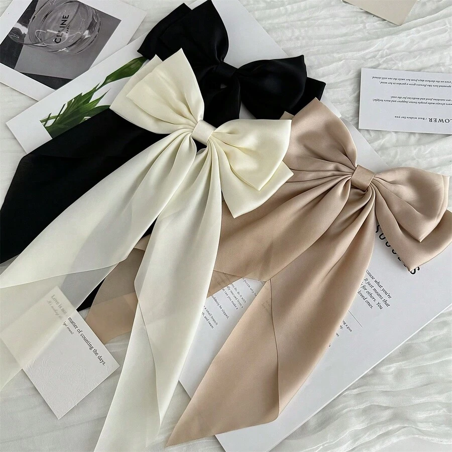 一個緞面純色長緞帶大蝴蝶結超仙髮夾DIY配件、禮物和裝飾 - 彩色 - 查看 1