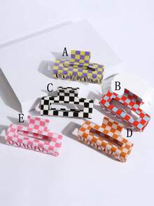 1pc/2pcs Checkerboard Hair Clip In Multiple Colors Suitable For Women/Girls' Nape, Simple & Fashionable Medium Size Square-Shaped Hair Claw For Bun Hairstyles - Multicolor - View 1