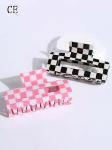1pc/2pcs Checkerboard Hair Clip In Multiple Colors Suitable For Women/Girls' Nape, Simple & Fashionable Medium Size Square-Shaped Hair Claw For Bun Hairstyles - Multicolor - View 6