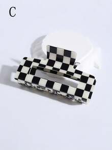 1pc/2pcs Checkerboard Hair Clip In Multiple Colors Suitable For Women/Girls' Nape, Simple & Fashionable Medium Size Square-Shaped Hair Claw For Bun Hairstyles - Multicolor - View 9