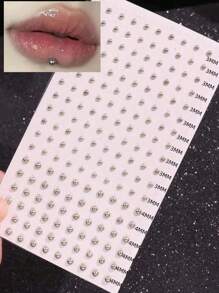 180pcs/Set 3-6mm Silver-Plated Acrylic Fake Nose Ring Stud Sticker Fake Eyebrow Lip Piercing Non Piercied Body Jewelry Face Sticker For Women Men Party Jewelry - Silver 180 - View 3