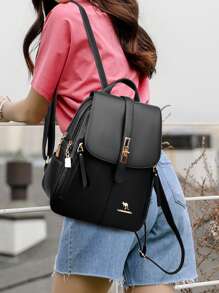 Travel Backpack Leisure Large Capacity Women PU Bag,School Bag,Portable,Laptop Compartment,Large Capacity,For Teen Girls Women College Students,College,Middle School,High School,Outdoors,Travel,Outings,Elementary School,Office - Black - View 1