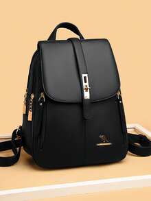 Travel Backpack Leisure Large Capacity Women PU Bag,School Bag,Portable,Laptop Compartment,Large Capacity,For Teen Girls Women College Students,College,Middle School,High School,Outdoors,Travel,Outings,Elementary School,Office - Black - View 3
