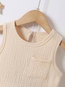 Baby Boy Fashionable Casual Summer Set Of Textured Fabric Pocketed Vest & Shorts