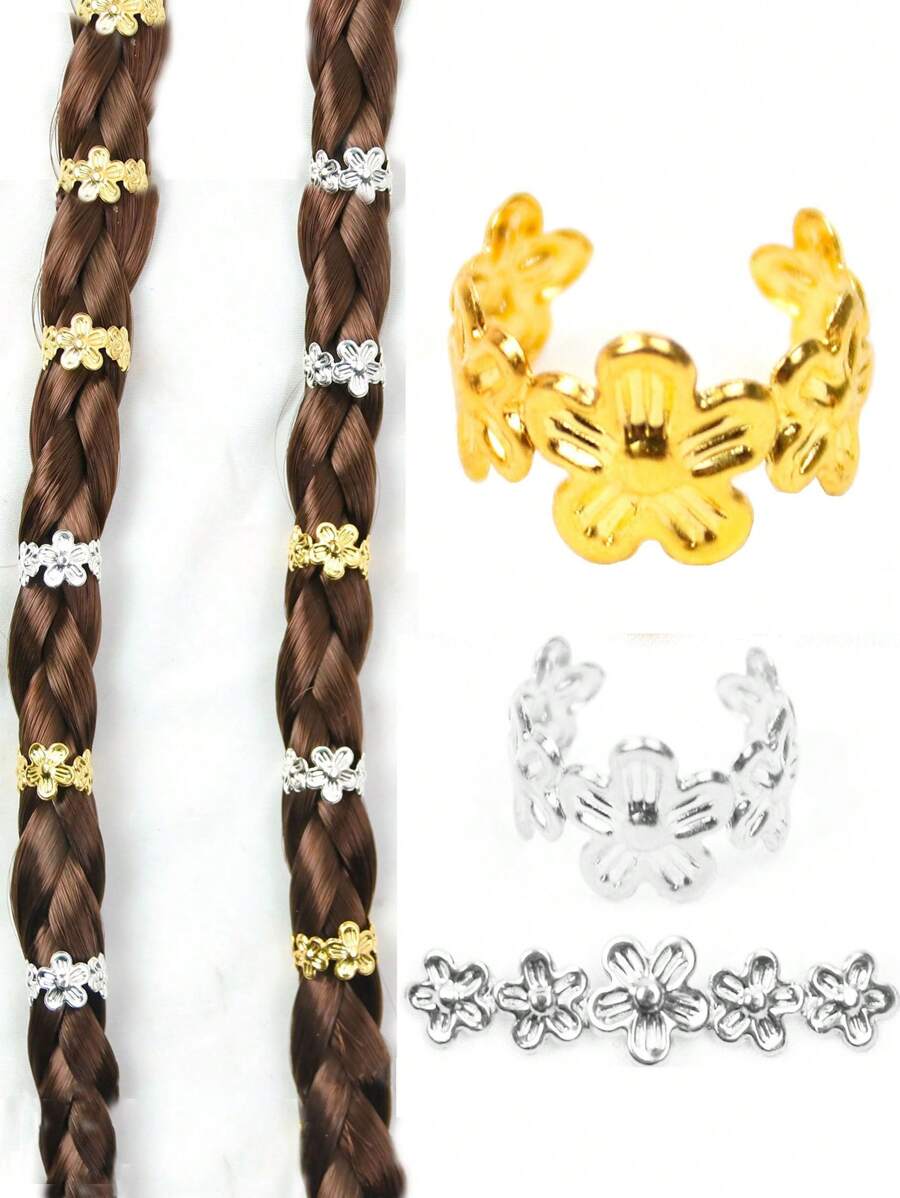 40Pcs Gold-Color Hair Beads For Braids Adjustable Micro Rings Hair Bead Cuff Clips Dreadlock Beads - Multicolor - View 1