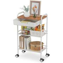 3 Tier Rolling Cart With Drawer, Metal Rolling Storage Cart With Table Top, Modern Utility Cart On Wheels Kitchen Cart Storage Organizer For Bathroom Office Living Room, White - Multicolor - View 7