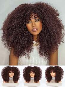 DZfirst Halloween Christmas Brown Wig Synthetic Heat Resistant Wigs Curly Wigs For Black Women Spring Curl Short Wigs With Bangs Brown 16 Inch - 12 Inch Heat Resistant Fiber Bangs Wig For Women Daily Used High Density Stylish Wigs